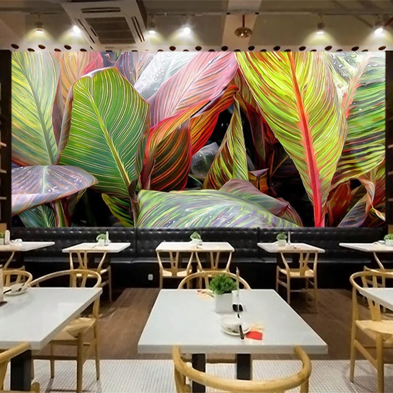 Reštaurácia, Kaviareň Galéria Umenia Tapety 3D Stereo Rastliny Dažďového Pralesa Farba Banánové Listy, Nástenné Foto Tapety Murales De Porovnanie 3D