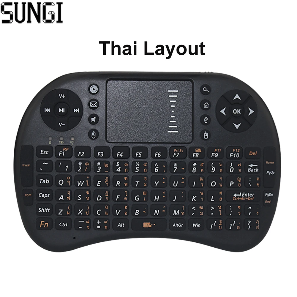 Thajský Verzia Jazyka 2.4 GHz Mini Bezdrôtová Klávesnica Vzduchu Diaľkové Ovládanie Myšou Touchpad Pre Android TV Box Tablet PC Prenosný počítač