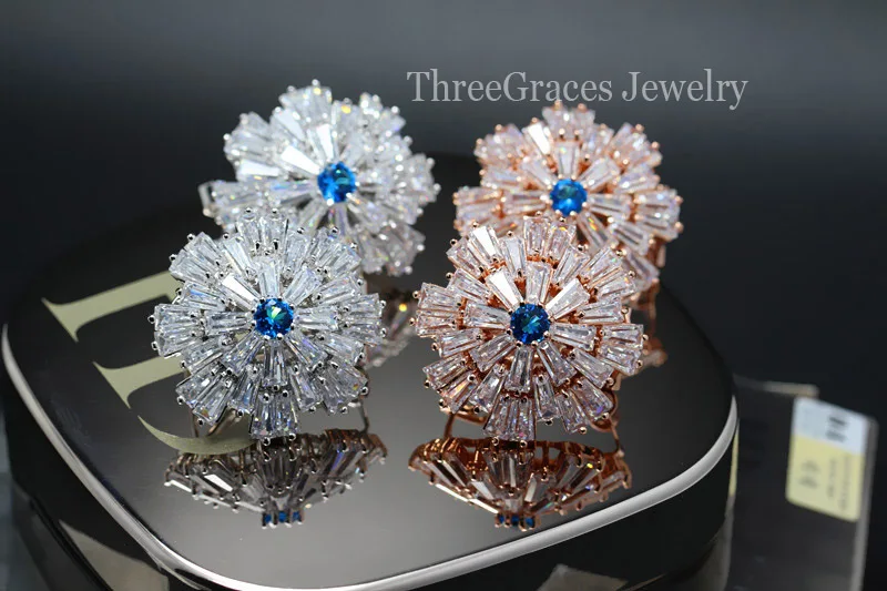 ThreeGraces Luxusná Ruža Zlatá Farba Ženy Šperky AAA+ Cubic Zirconia Veľké Veľké Kvetinové Šperky S CZ Kryštálmi Kameň ER064