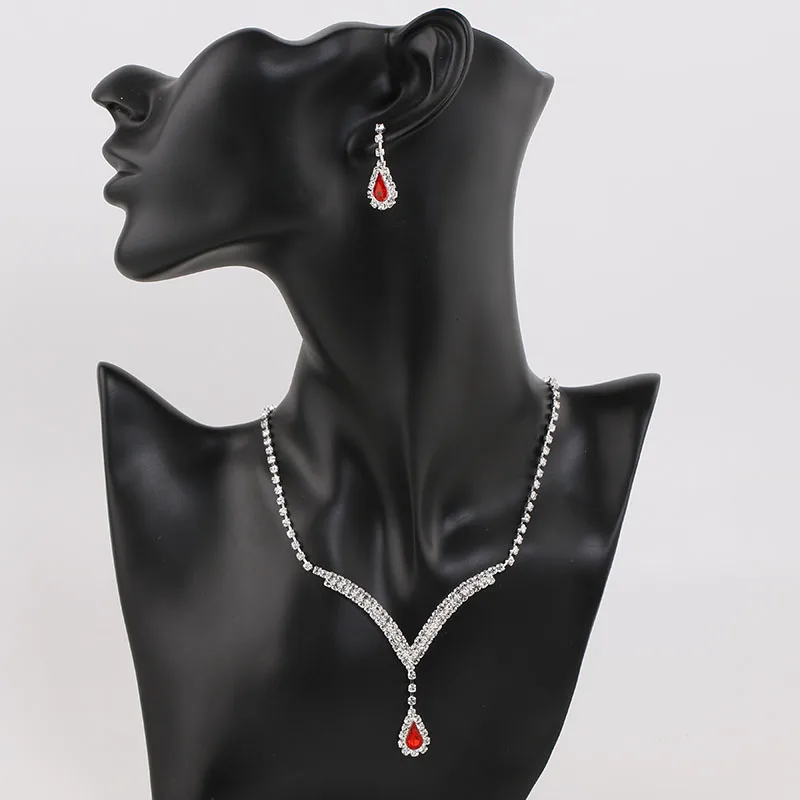 TREAZY Očarujúce Svadobné Šperky Sady Red Crystal Slza V Tvare Choker Náhrdelníky Náušnice Svadobné Šperky Sady pre Ženy