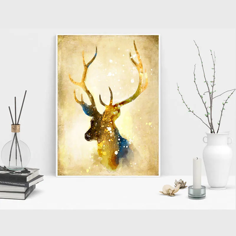 Triptych Nordic Abstraktné Zlatý Jeleň Elk Plátno Na Maľovanie Ušľachtilý Umelecké Reprodukcie Obrazov Plagát Na Stenu Obrázok Pre Obývacia Izba Domova