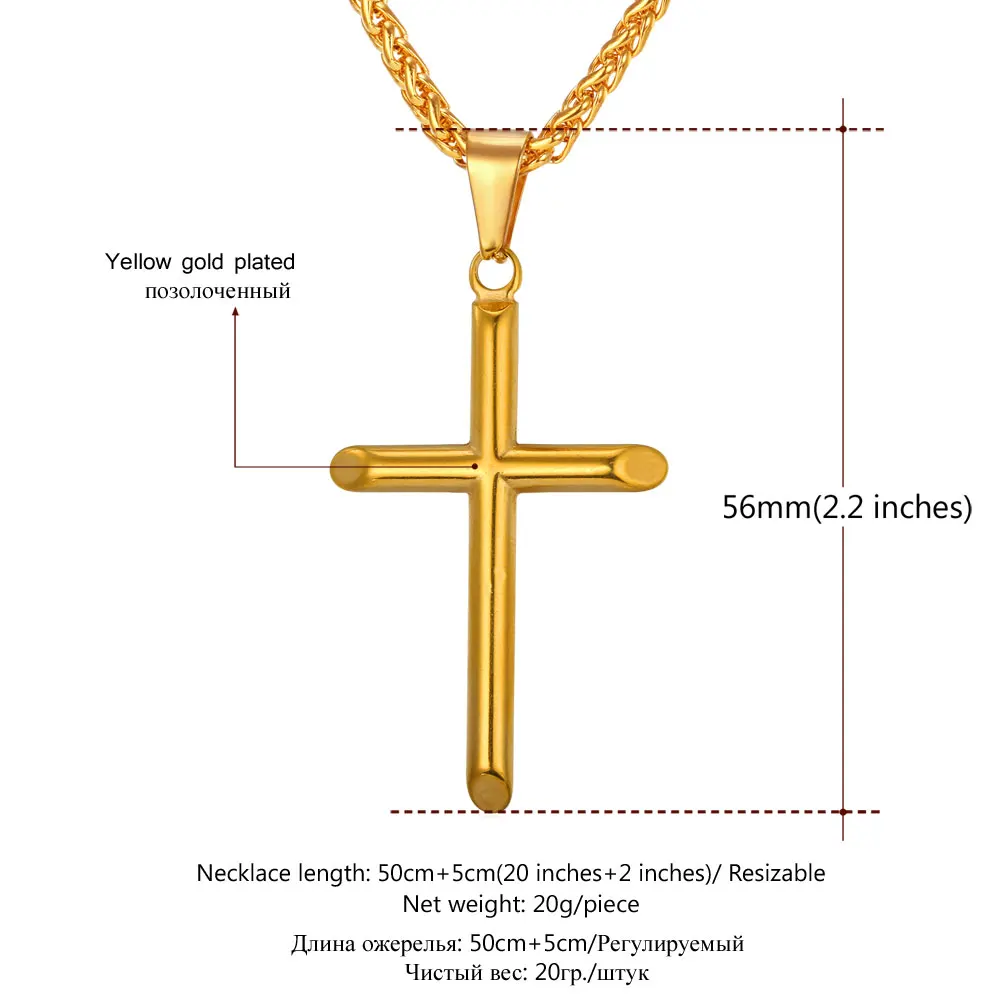 U7 Značky Tenký Kríž Náhrdelníky & Prívesky Žien/Mužov Vianočné Darčeky, Zlatá Farba Nehrdzavejúcej Ocele Náboženských Kresťanských Šperky P744