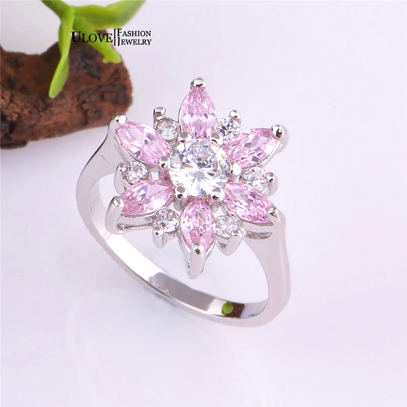 Uloveido Módne Kvet Veľký Zásnubné Prstene pre Ženy Crystal snubný Prsteň Zirkón Joyas De Plata Anillos Anel 49% z J512