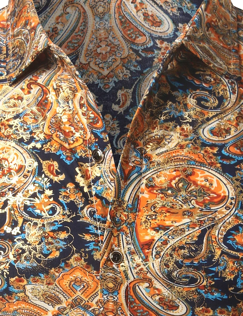 Velvet Paisley Tričko Mužov 2017 Luxusný Dizajn Značky Hodváb Pánske Šaty, Košele Bežné Slim Fit Zlatá Fólia Tlač Na Kvetinový Košieľka Homme