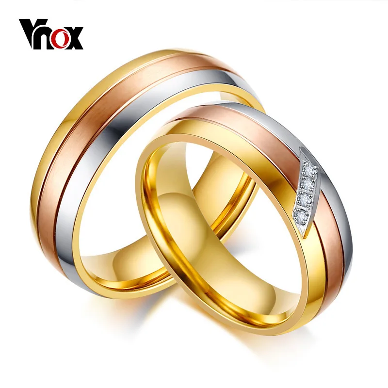 Vnox Elegantný 3 Farby Snubné Prstene pre Ženy, Mužov AAA CZ Kamene z Nehrdzavejúcej Steet Žena Muž Sľub Šperky