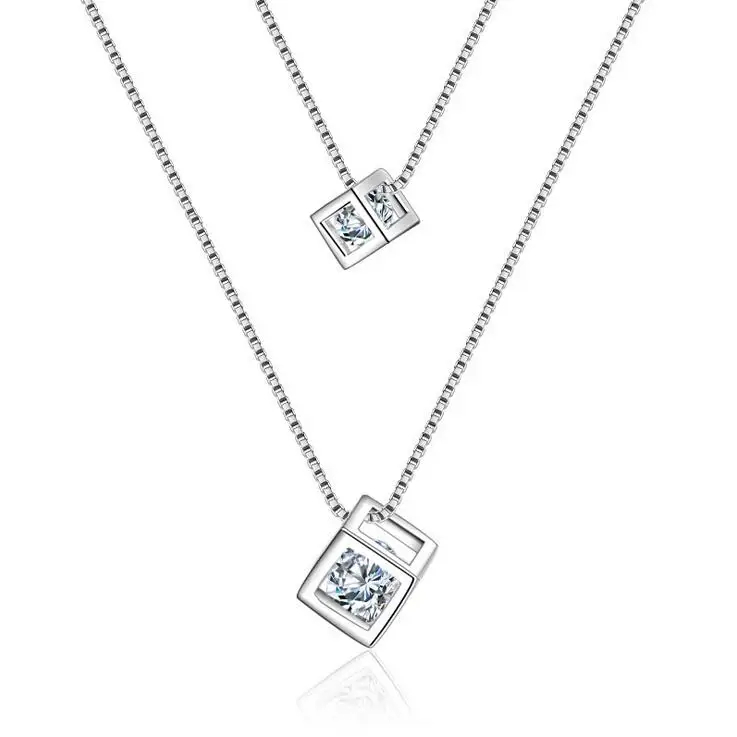 Vysoko kvalitné módne lesklé štvorcový zirkón 925 sterling silver dámy'pendant náhrdelníky ženy poľa reťazca svadobný dar drop shipping