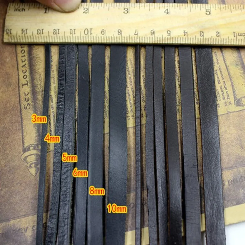 Vysoko Kvalitné čierne ORIGINÁLNE KOŽENÉ PLOCHÉ String KÁBEL, Remeň 3 mm / 5 mm / 8 mm/10 mm DIY príslušenstvo náhrdelník náramok doprava zadarmo 10m