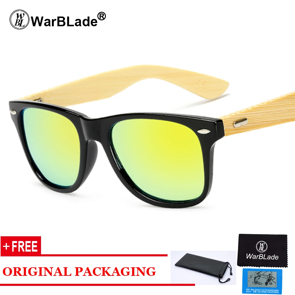 WarBLade Bambusu slnečné Okuliare Mužov Polarizované Námestie Slnečné Okuliare Zrkadlo Odrážajúce S HD Objektív Eyewears Muž oculos KP-Z1501o