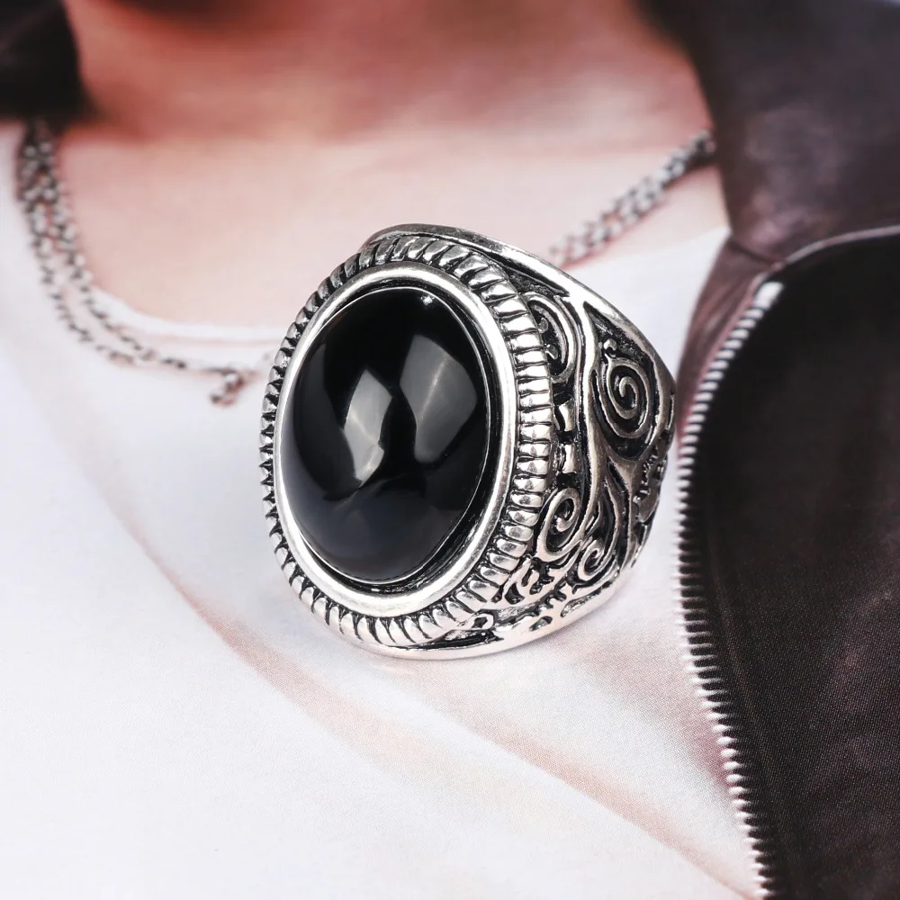 Wbmqda Čierny Kameň Prst Prsteň Mužov A Ženy, Strieborná Farba Veľká Veľkosť Krúžku Pár Valentine Darček Módne Vintage Šperky Veľkoobchod