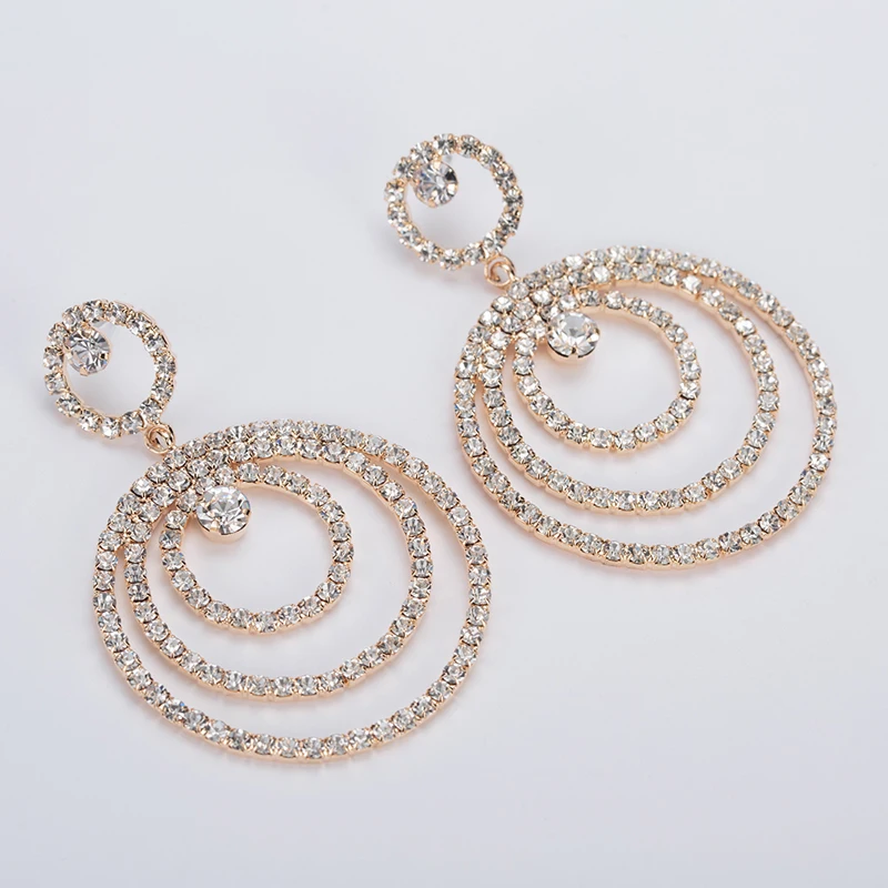 YFJEWE najpredávanejších Ženy Drop Elegantné Náušnice Tri-kruh Skladaný Ženy Šperky Crystal Fashion Visieť Náušnice Femme E300