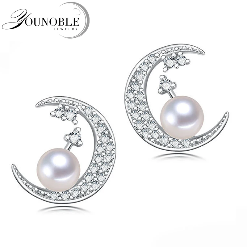 YouNoble Pravých Sladkovodných pearl náušnice pre ženy,biele prírodné perly stud svadobné náušnice 925 silver šperky mama darček Mesiac