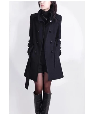Čierny golier teplé zimné double-breasted kabát žien dlhým rukávom dlhá srsť golier kabáta žien bežné jeseň roku 2018 čierne sako