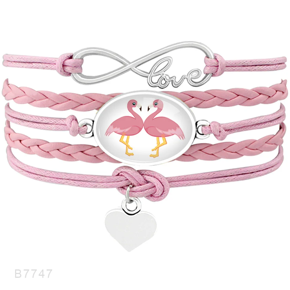 (10 KS/lot) Móde Hot Predaj Nekonečno Lásky Flamingo Srdce Kúzlo Kožené Šperky Dropshipping Náramky pre Ženy
