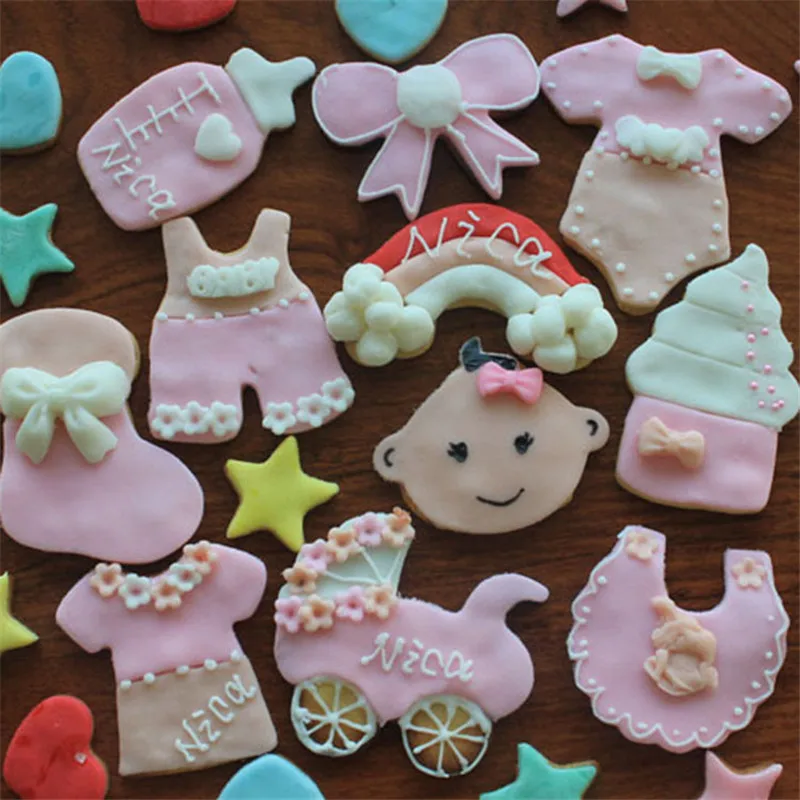 10 ks/set Nehrdzavejúcej Ocele Novorodenca Cookie Cutter 3D DIY Biscuit Cookie Formy Novorodenca Témy Pečenie Nástroje Fondant Formy