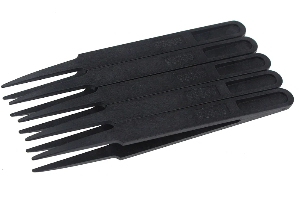 10pcs/veľa Prenosné Black Rovno Ohýbať Anti-statické Plastové Tweezer Repair Tool