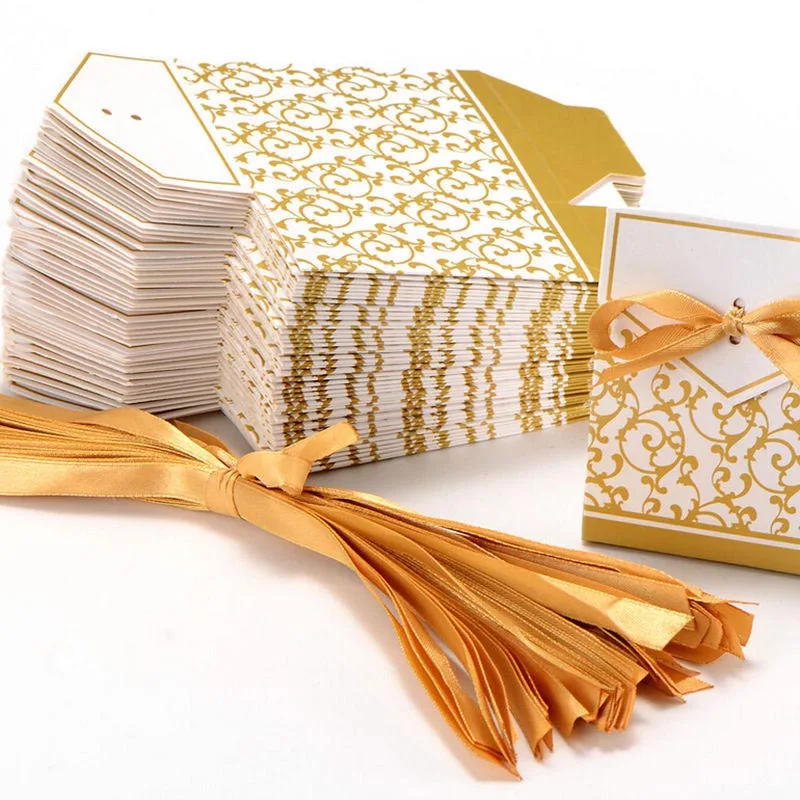 10Pcs/veľa Tvorivých Zlato, Striebro Papier Boxs Zlatom Páse s nástrojmi Svadobné Podporuje Narodeninovej Párty Darček Cukríky Tašky Obaly Dodávky