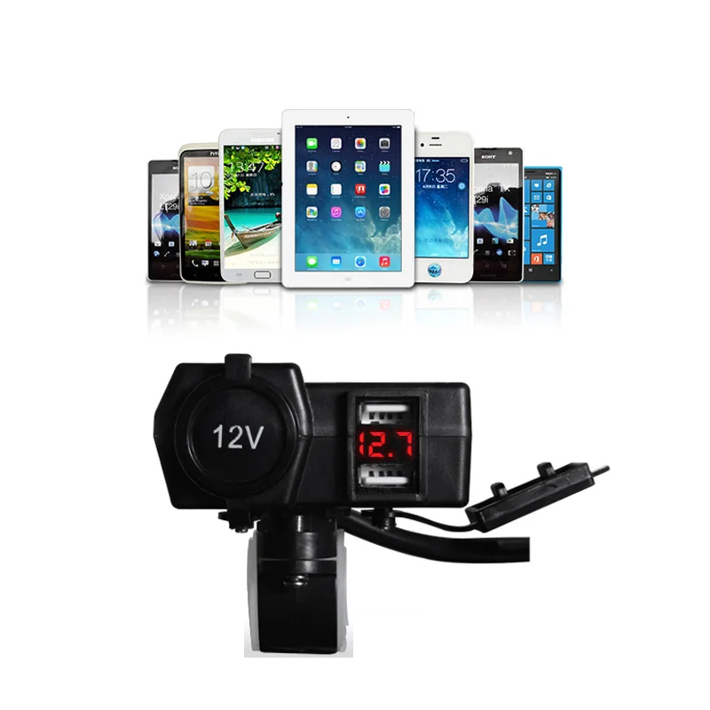 12V/24V Nepremokavé Auto, Motocykel, Boat Duálny USB Nabíjačka LED Voltmeter pre zapaĺovač Pre iphone Android