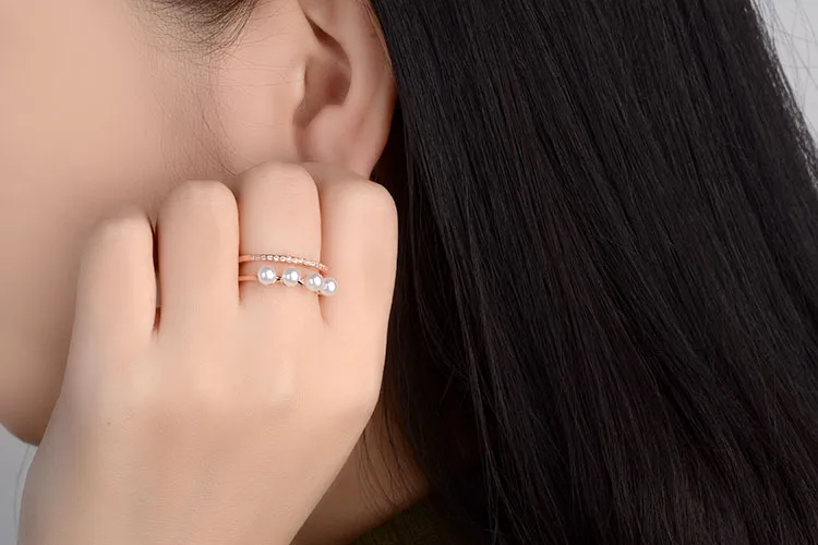 2017 nový príchod kvalitnú módu crystal pearl 925 sterling silver dámy'finger prstene, šperky veľkoobchod darček ženy