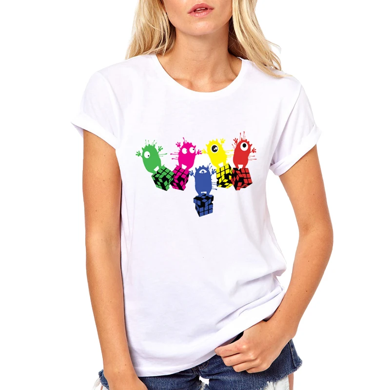 2018 Zábavné Šťastný Magic cube T-Shirt dámske Osobné Vlastné Tričká Lete Bežné Street nosiť Krátke Sleeve Tee Topy
