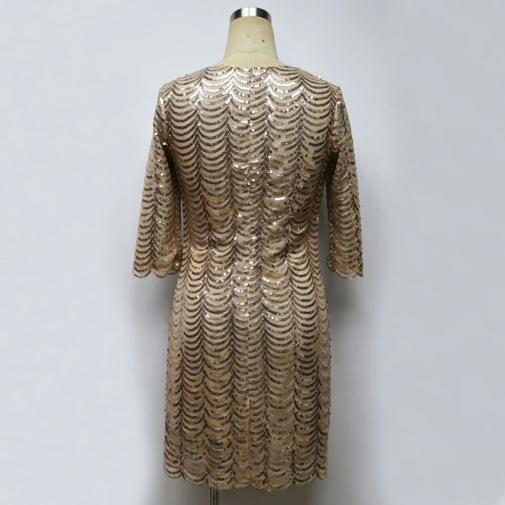 2018 Ženy Sequined šaty okolo krku Polovicu rukáv Bežné mini šaty Ulici Žena Jeseň Elegantné Bodycon Party šaty Vestido