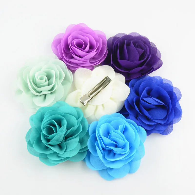28 pcslot , Rose Textílie šifón kvet vlasy klip