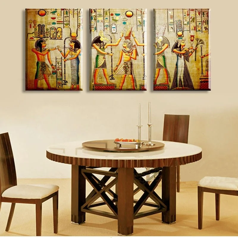 3 Kus Abstraktné Starovekých Egyptských Dekoratívne olejomaľba Na Plátne Domova Stenu obrázok Pre Obývacia Izba umenie nastaviť