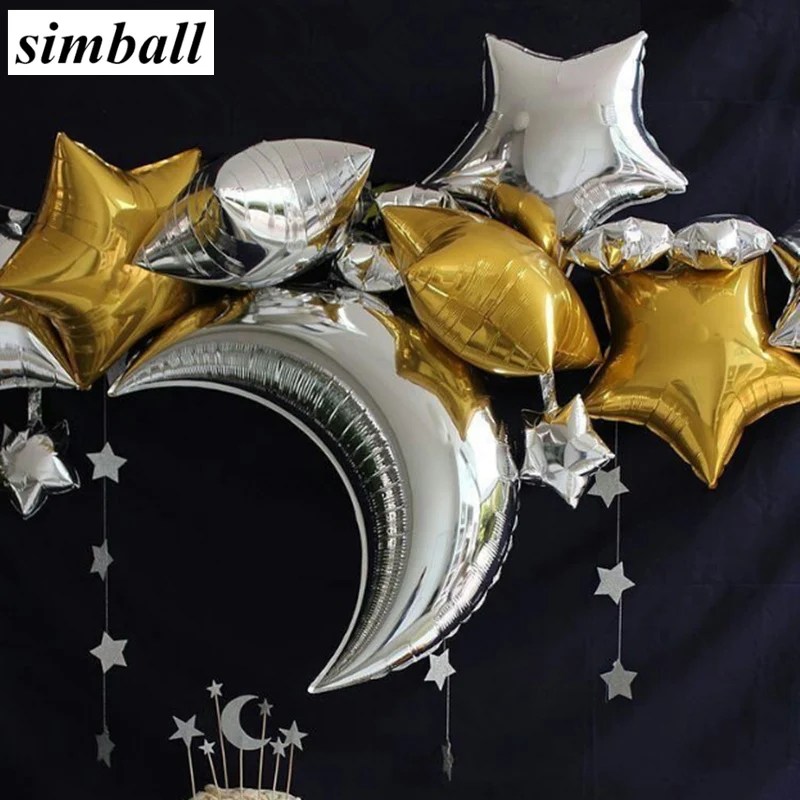 5 ks Svadobné Party Dekorácie 18-palcové Star Hélium Fóliové Balóniky 36inch Mesiac Tvar Fólie Ballon Baby Sprcha Narodeninovej Party Dodávky