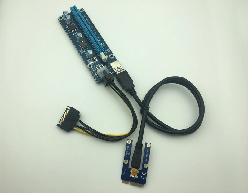 60 cm USB 3.0 karty Mini PCI-E na PCIe slot karty PCI Express 1x až 16x Extender Stúpačky Karty Adaptéra SATA 6Pin Napájací Kábel pre Bitcoin Ťažba BTC