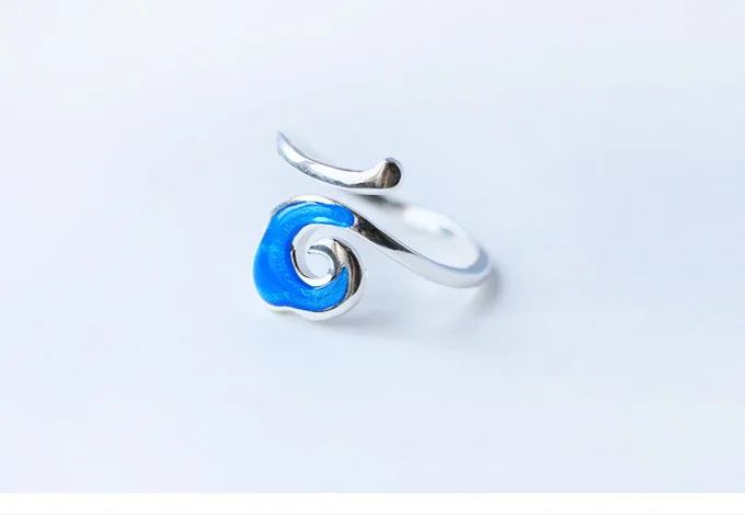925 Sterling Silver Krúžky Pre Ženy Čínsky Štýl, Modrá Sľubný Mraky Otvoriť Krúžok Hypoalergénne Mincový striebro-šperky