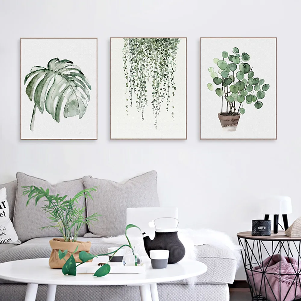 Akvarel Zelenej Listovej Rastlín Plagáty A4 Nordic Minimalistický Steny V Obývacej Izbe Umelecké Plátno Na Maľovanie Domova Tlačiť Fotografie Bez Rámu