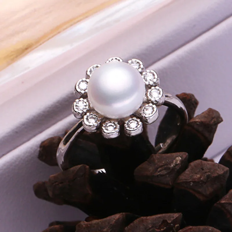 ASHIQI S925 Mincový Striebro Krúžok Kvet Tvar OL Príslušenstvo 7-8mm Prírodné Sladkovodné perly Jemné Šperky Pre Ženy, Otvorené Prst