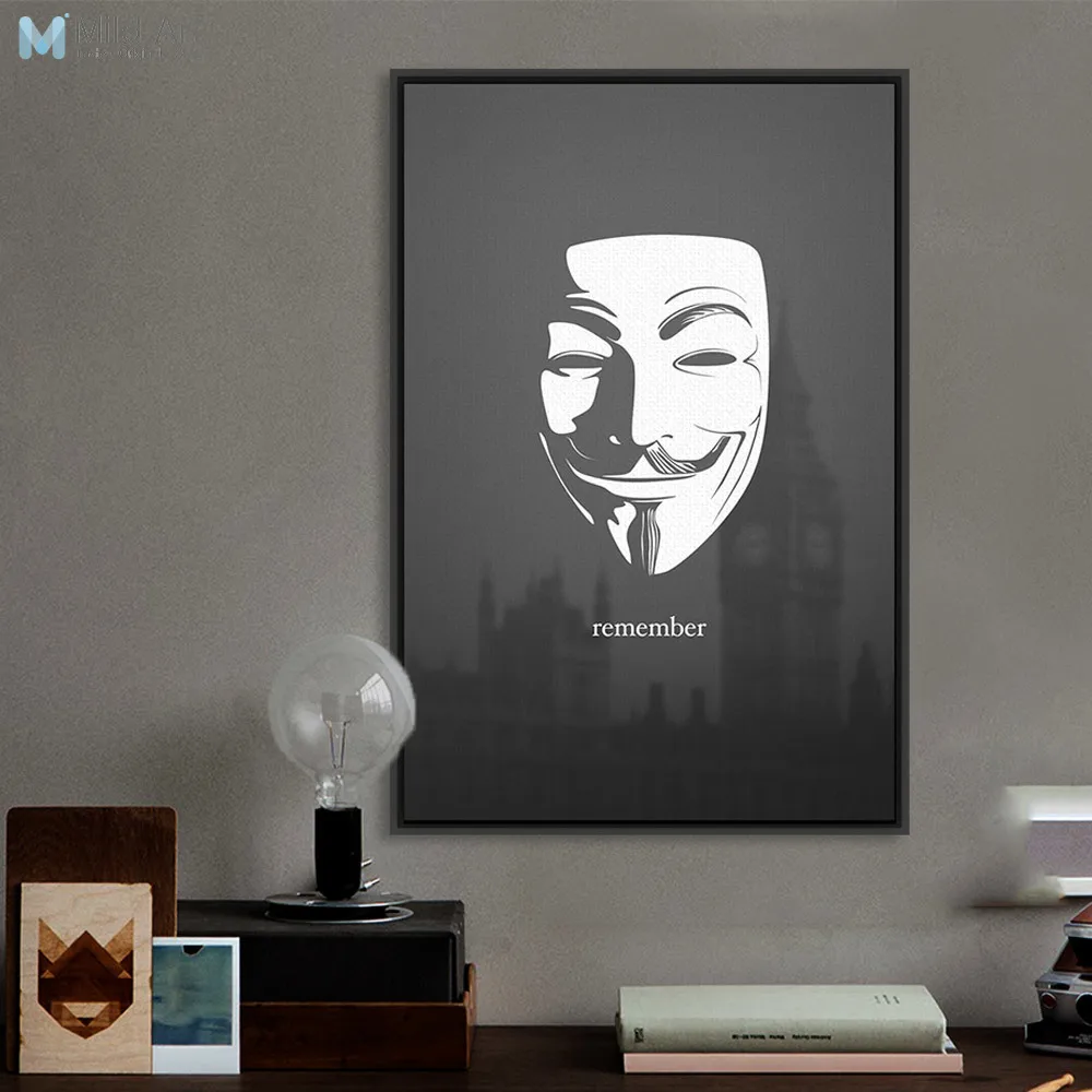Black White Londýne Pop Hrdina Filmu V For Vendetta Plátno Veľké Umenie Tlač Plagátu Abstraktné Stene Obraz Domova Maľovanie Bez Rámu