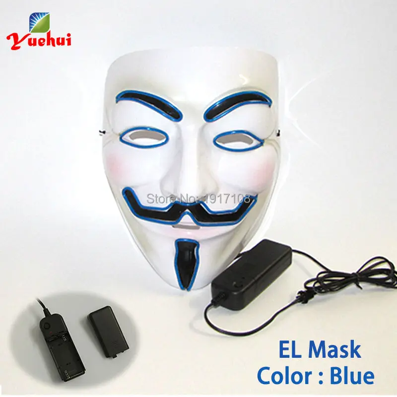 Bliká Karneval 10 typ el drôt Vendetta Maska Blikajúce LED Cosplay Anonymné maska Svietiace Party dance Halloween Masky Dodávky