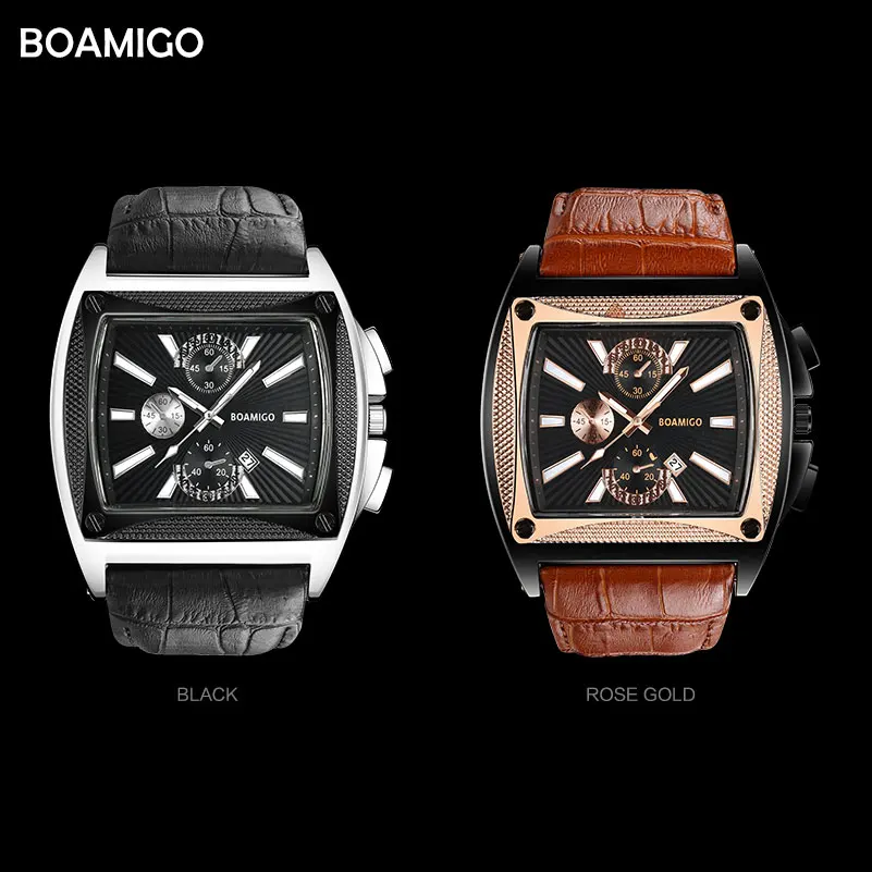 BOAMIGO mužov značky quartz hodinky veľké dial luxusné stlye náramkové hodinky čiernym koženým remienkom auto dátum darček hodiny relogio masculino
