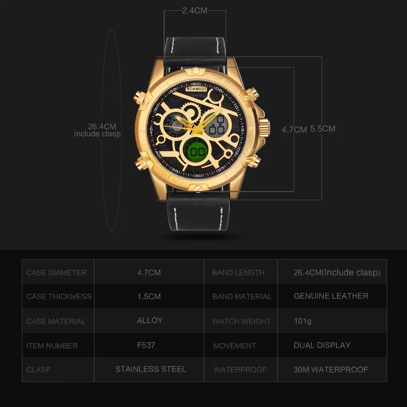 BOAMIGO Značky Mužov Športové Hodinky Luxusné Digitálne Hodinky Kvalitnej Nerezovej Ocele náramkové hodinky 30 m Vodotesný Hodiny Reloj Hombre