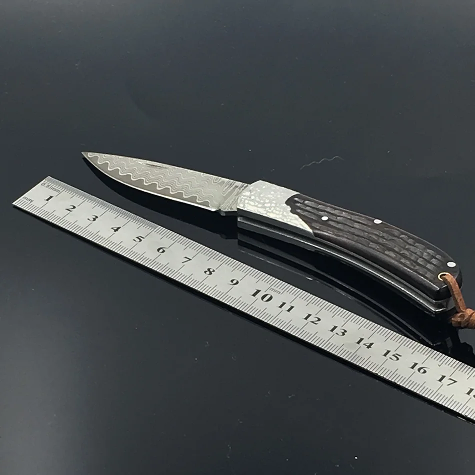 Damasku ocele vreckové nože outdoor camping skladací nôž s čiernou Eben rukoväť darček nôž + puzdro
