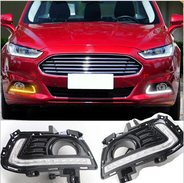 Doprava Zadarmo!DRL Styling pre Ford Mondeo Fusion 2013-2016 LED Denných prevádzkových Svetlo Zase Signál funkcia S Hmlové Svietidlo Diera