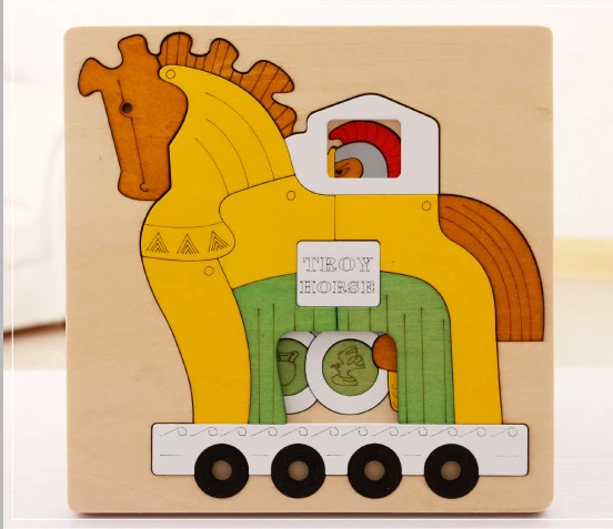 Drevené multi-dimenzionální rozprávač puzzle skladačka cube 3 vrstvy Príbeh Cartoon Dinosaura Zvierat Skoro Montessori Vzdelávacích Hračiek