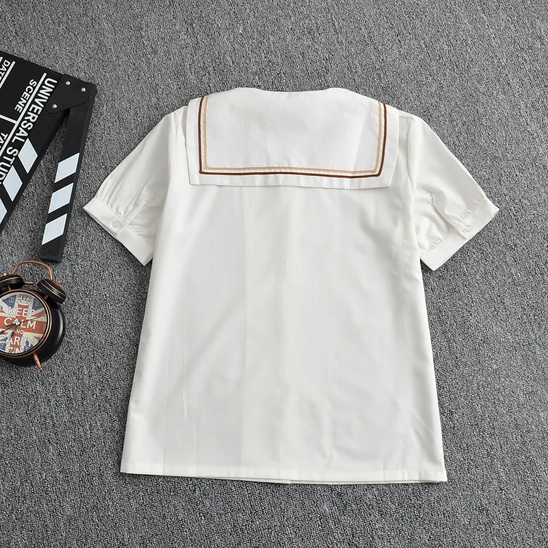 Dve rôzne farebné linky Béžová & white námorník golier, krátky rukáv tričko bežné JK Topy
