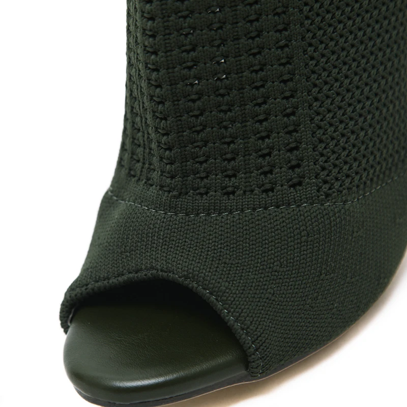 Dámske Topánky Zelené Elastické Pletené Ponožky, Topánky Dámy Otvorené Prst Robustný Vysoké Podpätky Módne Kardashian Členok Botičky Ženy Čerpadlá