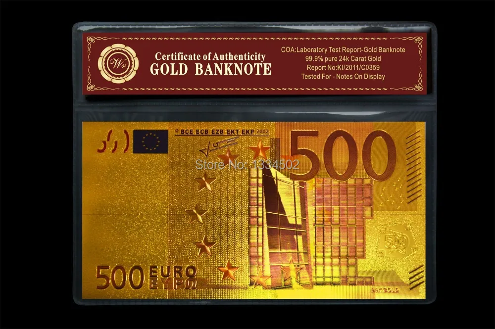 Európska Farebné 500 EUR Á Zlaté Pamätné Papierové Peniaze Bill Svetov detektor Bankoviek Držiteľ