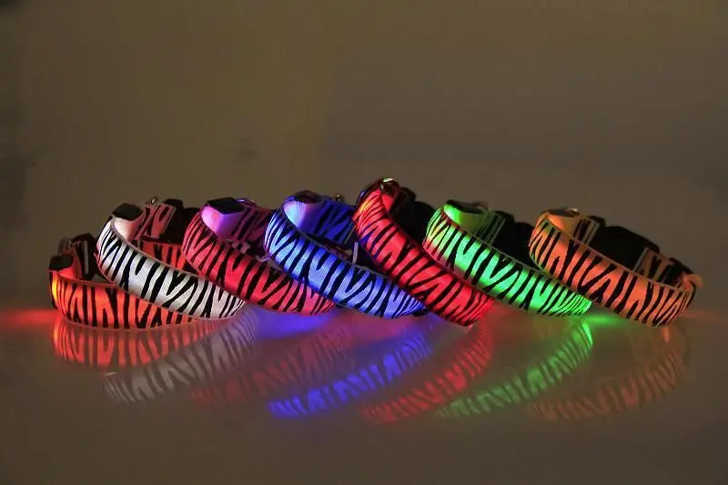 FD71 Zebra vzor psa led golier USB Nabíjateľné 2,5 cm šírka nylon svetlo golier svietivé LED svietiace DOPRAVA ZADARMO