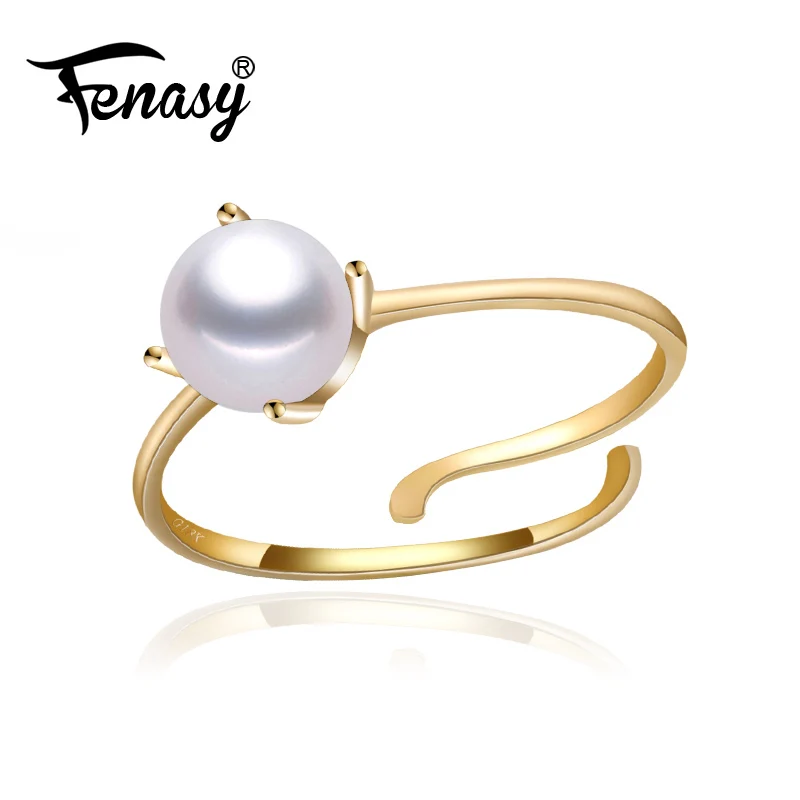 FENASY značky 18K žlté zlato krúžok ,6-7mm kolo prírodné perly krúžok pre lásku ,jemné perly šperky, svadobné kameň svadobné kapely