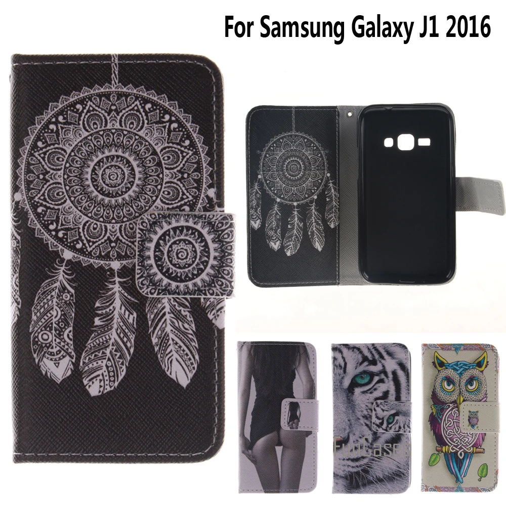 Flip puzdro pre coque Samsung J1 2016 puzdro pre fundas Samsung Galaxy J1 2016 Kryt J1 2016 J120 J120F J120H + Držiteľa Karty