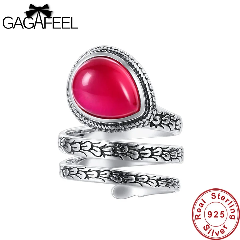 GAGAFEEL 925 Sterling Silver Krúžky Prírodné Oválne Červený Korund Snubné Prstene Otvorenie Prstene pre Ženy Módne Šperky Darček Dropship