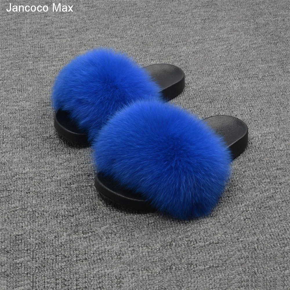 Jancoco Max 2018 Reálne Fox Kožušiny Papuče Jar Leto Jeseň Zima Listov Ženy Jazdcov Vonkajšie Vnútorné Sandál S60GLOves18C