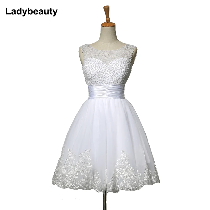Ladybeauty 2017 biele krátke svadobné šaty nevesty sexy čipka svadobné šaty svadobné šaty plus veľkosť slonoviny vestido de noiva curto
