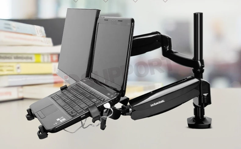 Loctek D5F2 s Dvojakým použitím Notebook/ Laptop Mount Arm + Monitor Držiak S USB Ventilátor Lapdesk pre 15.6 palcový Notebook a 10