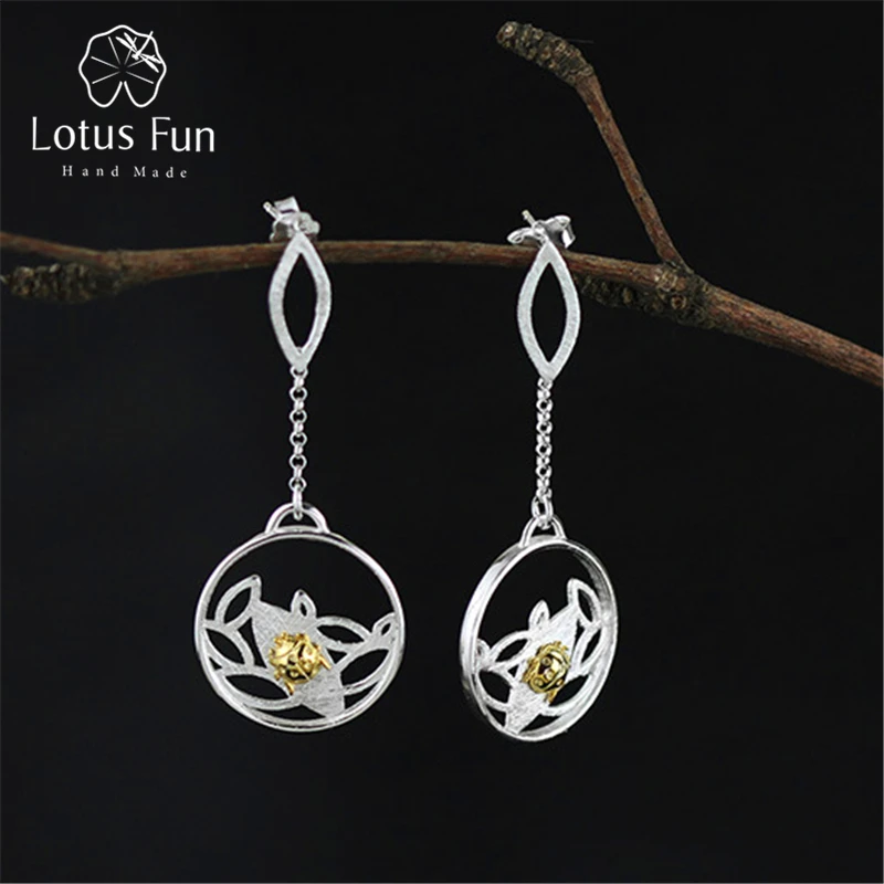 Lotus Zábava Reálne 925 Sterling Silver Prírodné Kreatívne Ručné Jemné Šperky Lienky Chrobák Visieť Náušnice pre Ženy Brincos