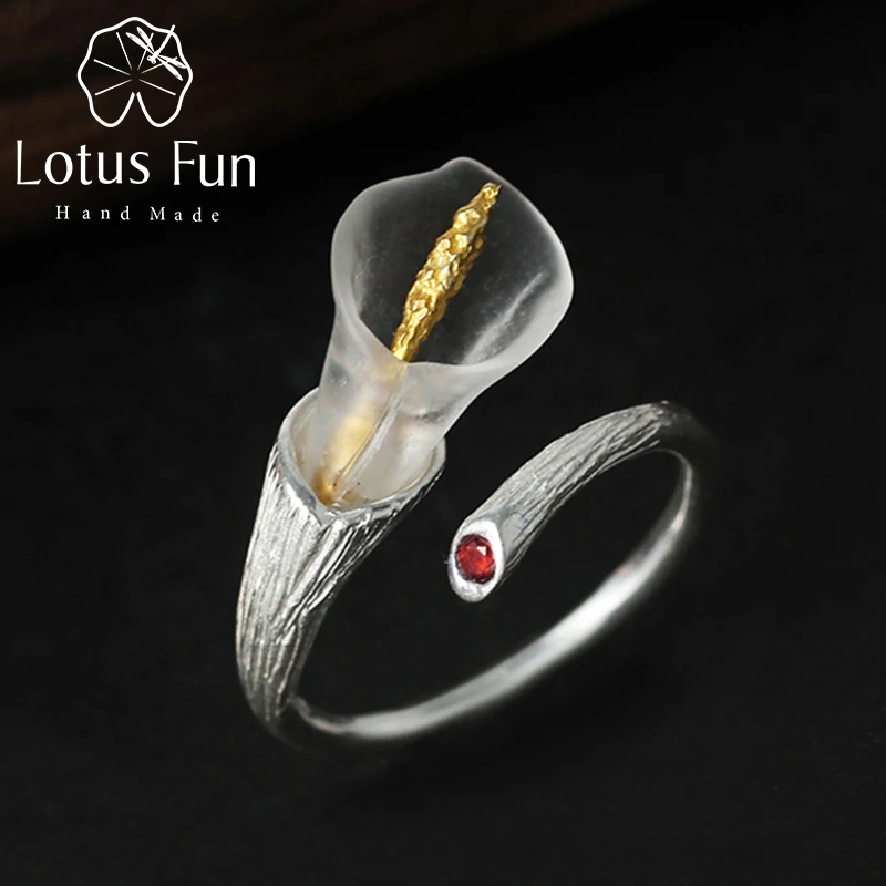 Lotus Zábava Reálne 925 Sterling Silver Ring Prírodné Ručne Dizajnér Jemné Šperky Kala Lily Kvet Krúžok Nastaviteľné Krúžky Ženy
